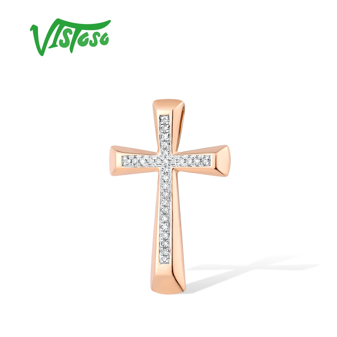 VISTOSO Pure 14K 585 Rose Gold Pendant For Women Sparkling Diamond Cross Pendant Anniversary Classic Trendy Party Fine Jewelry