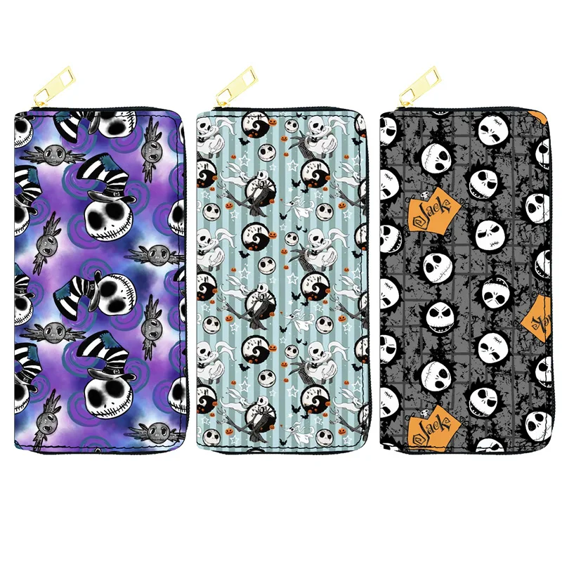 Disney Cartoon The Nightmare Before Christmas Wallet Skeleton Jack Sally Print Multifunctional Long Wallet Women\'s Clutch