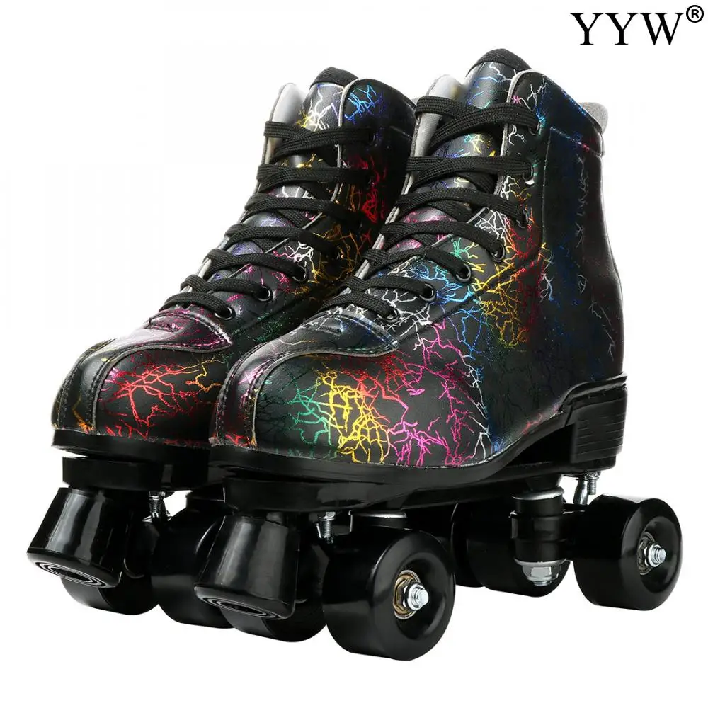 2024 Flashing Quad Roller Skates Women Adult Beginner Outdoor Sliding PU Leather ABEC-5 Bearing 4 Wheels Sneakers Skating Shoes