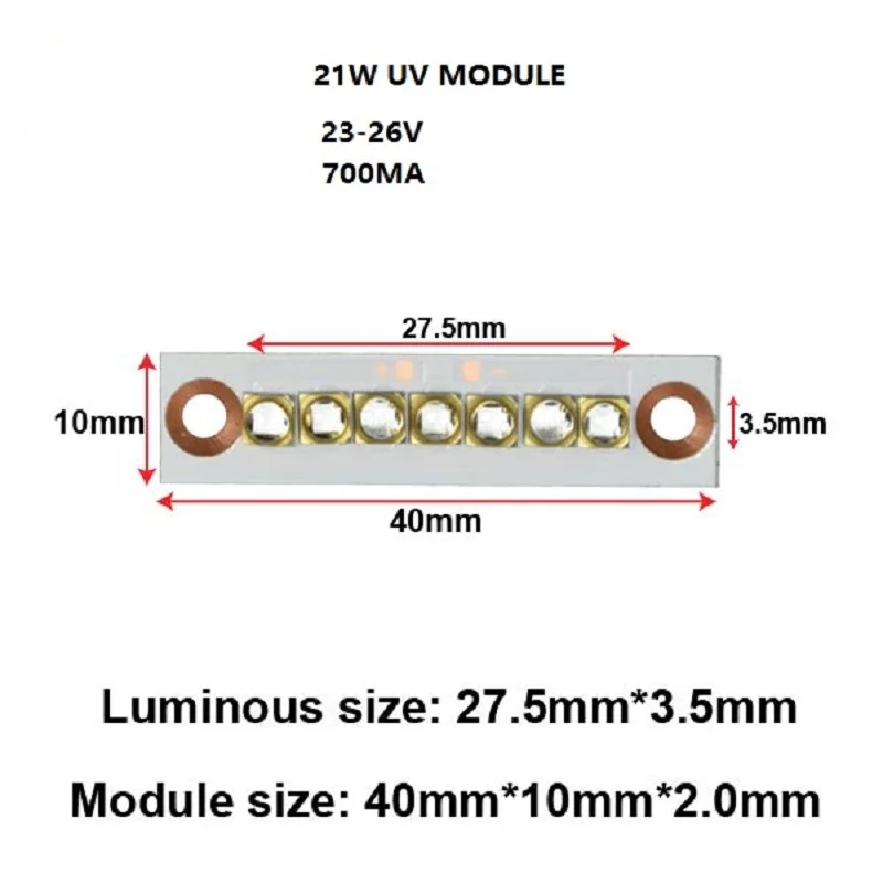 UV LED Module for 3D Printing Ink Curing Jewelry Identification Banknote Verification Manicure Irradiation Amber 21W 3535 Lamp