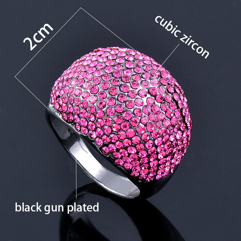 SINLEERY full hot pink cubic zircon stones big rings for women party fashion jewelry female accessories