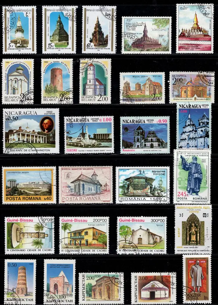 50Pcs/Lot Building House Stamp Topic All Different From Many Countries NO Repeat Postage Stamps with Post Mark for Collecting