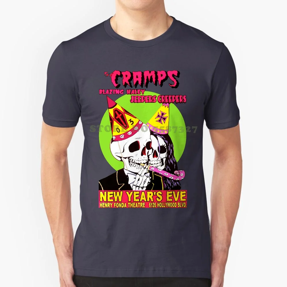 Mens Black T Shirt Cramps Nye Gig Flyer Psychobilly Garage Skull Skeleton S 3xl New Men's Fashion Short Sleeve T Shirt Mens