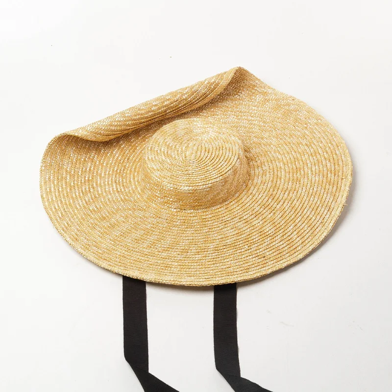 10cm Wide Brim Color Straw Hat For Women Long Ribbon Ladies Beach Hats Fashion Dress Up Summer Sun Visor Caps Chapeu De Praia