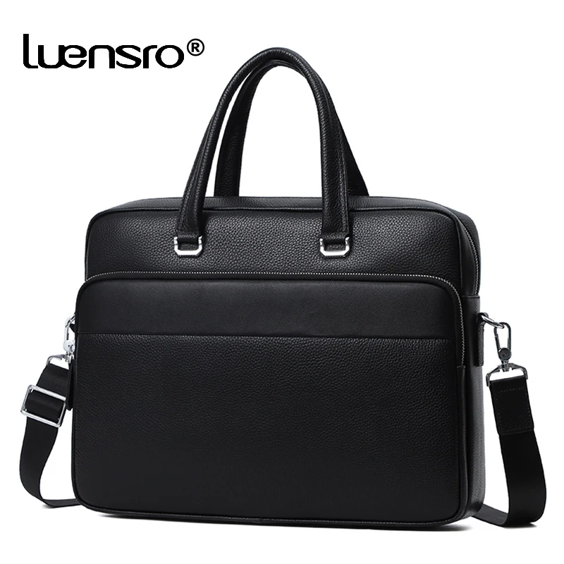 Simple Men\'s Briefcase Genuine Leather Original Leather Casual Handbag Tote Bag Man Business Shoulder Bag For 14 Inch Laptop Bag