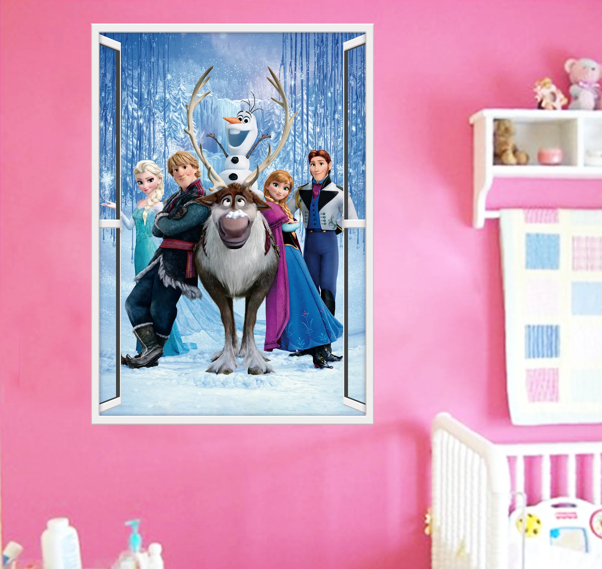 Cartoon Princess Elsa Anna Diy Frozen Wall Stickers Girl Children Room Background Decoration Removable Kids Bedroom Poster Decal