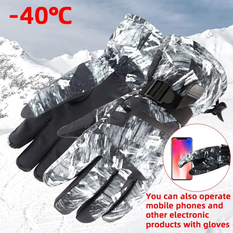 New Men\'s Ski Gloves Fleece Snowboard Gloves Snowmobile Motorcycle Riding Winter  Windproof Waterproof Unisex Can Touch Screen