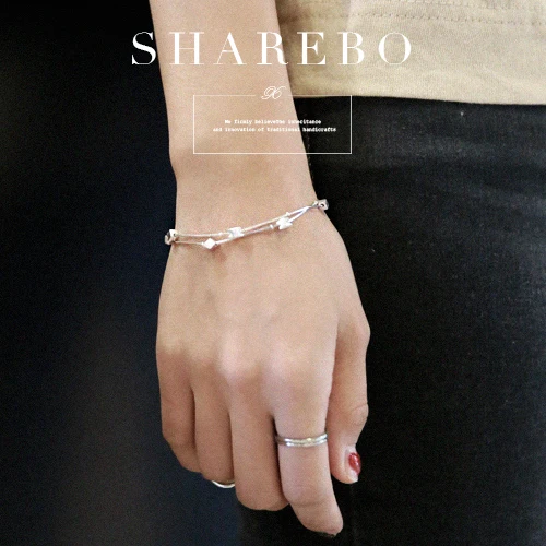 Personality New Art 925 Sterling Silver Jewelry Female Simple square High-quality Popular Bracelet