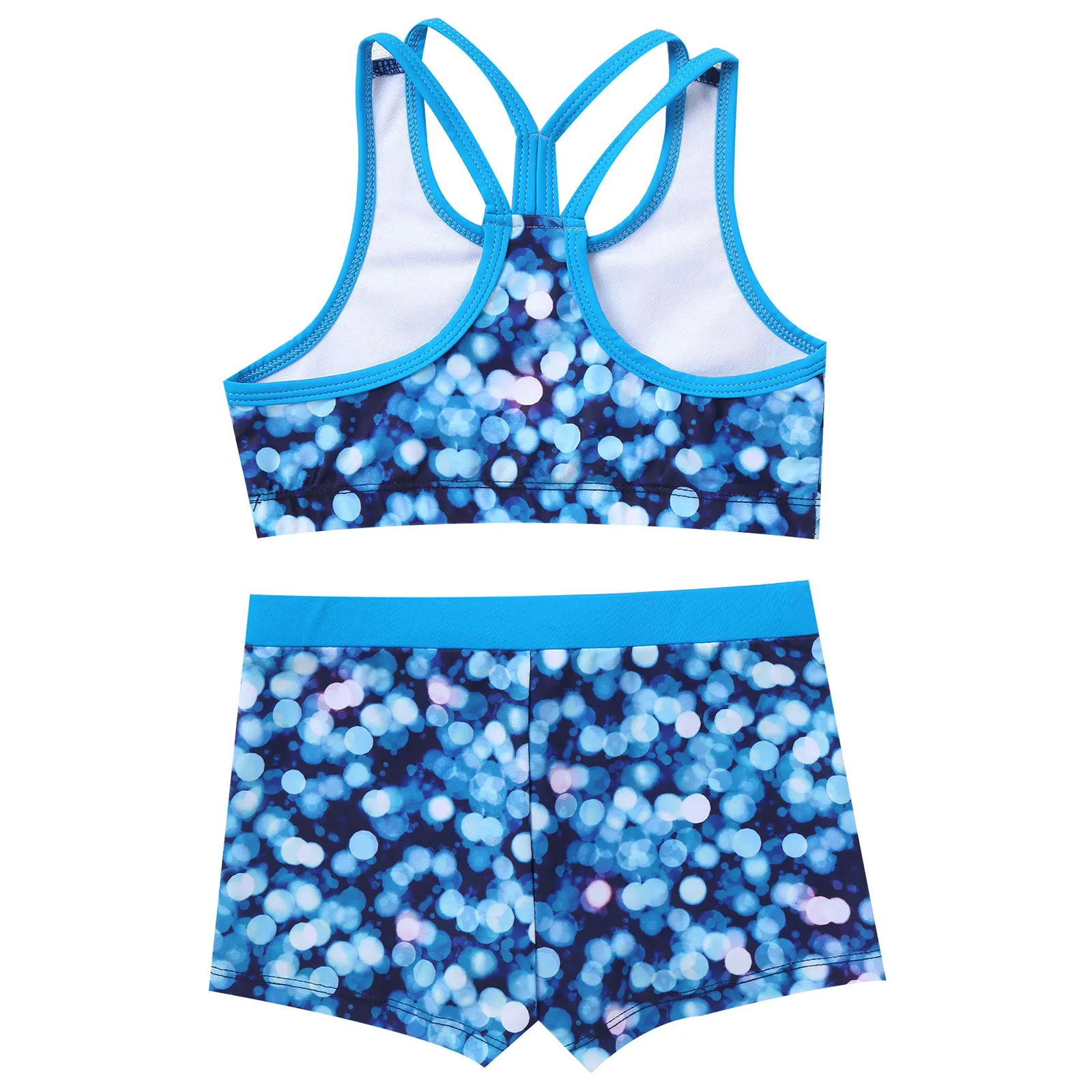 Girls Two Pieces Printed Swimwear Swimsuits Tank Top + Shorts Kids Tracksuits Ballet Gym Outfits Summer Childrens Bathing Suits