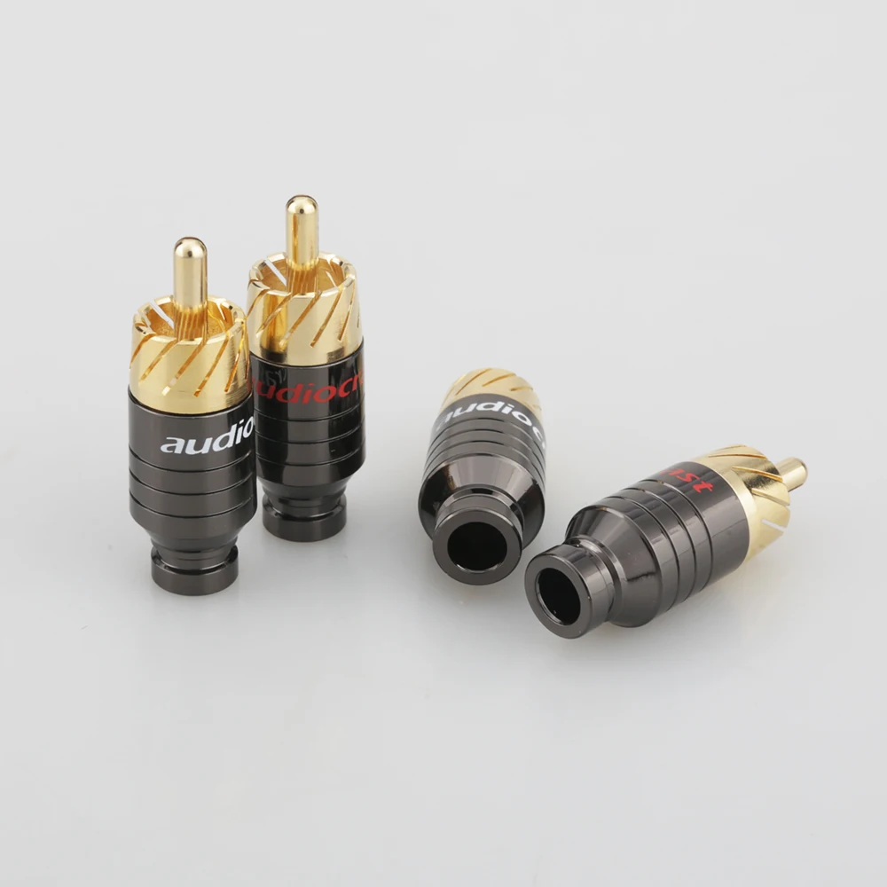 Audiocrast-enchufe RCA de cobre chapado en oro, conector adaptador de Audio y vídeo, 4 piezas