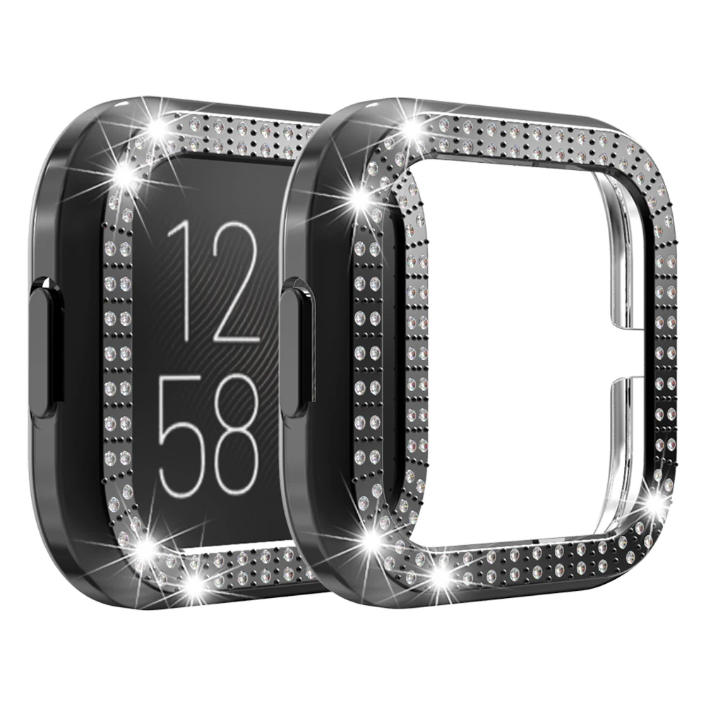 Capa protetora para fitbit versa 2 relógio inteligente cristal strass pára-choques protetor quadro escudo para fitbit versa2 caso