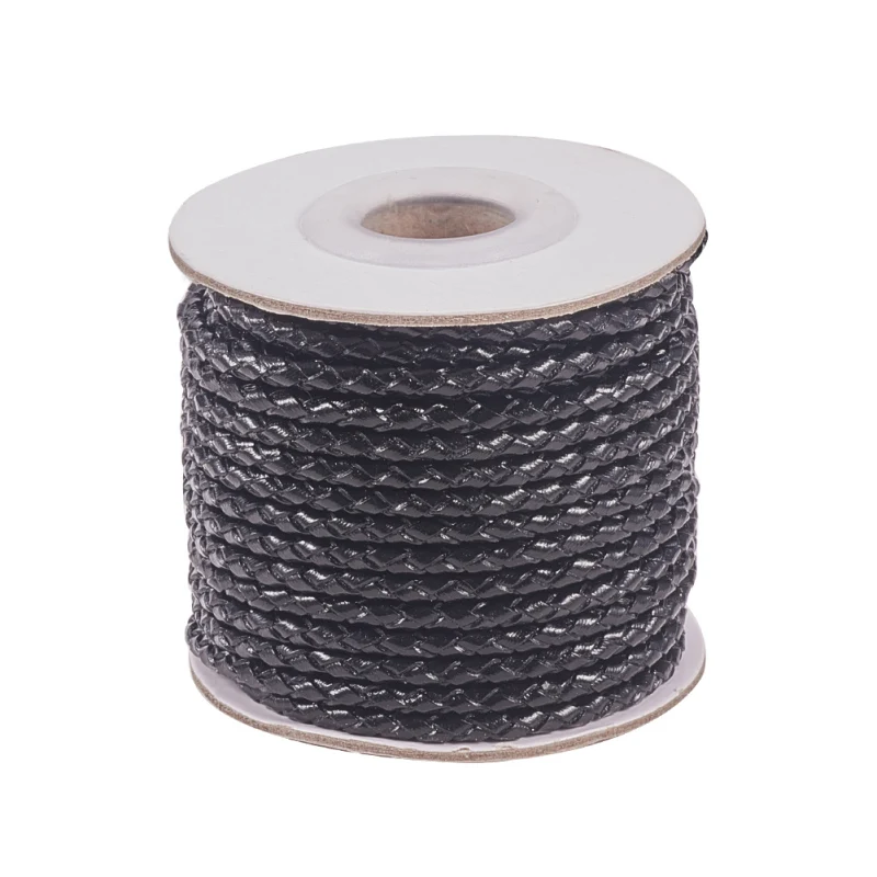 

1 Roll Black Braided Leather Cord 3mm Cowhide Jewelry Making for DIY Bracelet Necklace Making, About 10m/Roll F75