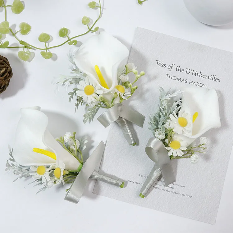 白dasies aritificalのboutonnieresウェディング花嫁と新郎特別な行事ゲストコサージュ