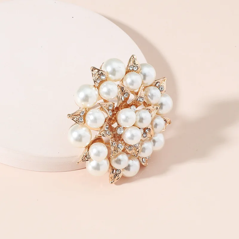 Image 3: Bague perle blanche élégante pour femme, fleur de cristal, accessoires de bijoux, luxe, grande fleur coréenne, bague de fiançailles, cadeau de fête