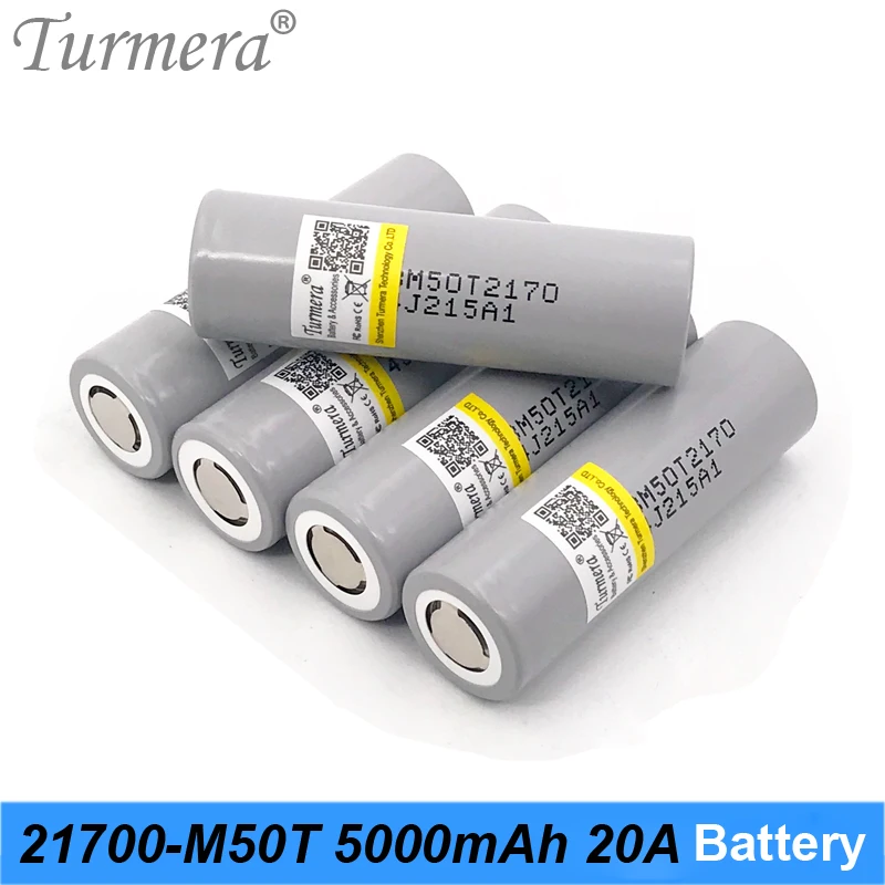 

Turmera 21700 M50T 5000mAh Lithium Battery 20A Discharge Current for Flashlight Heanlamp and 36V 48V Electric Bike Batteries Use