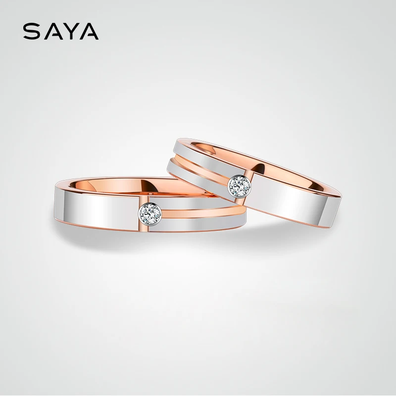 Wedding Rings for Men Women Rose Gold Plating Tungsten Synthetic Moissanite Inlay Confort Fit Band, Engraving