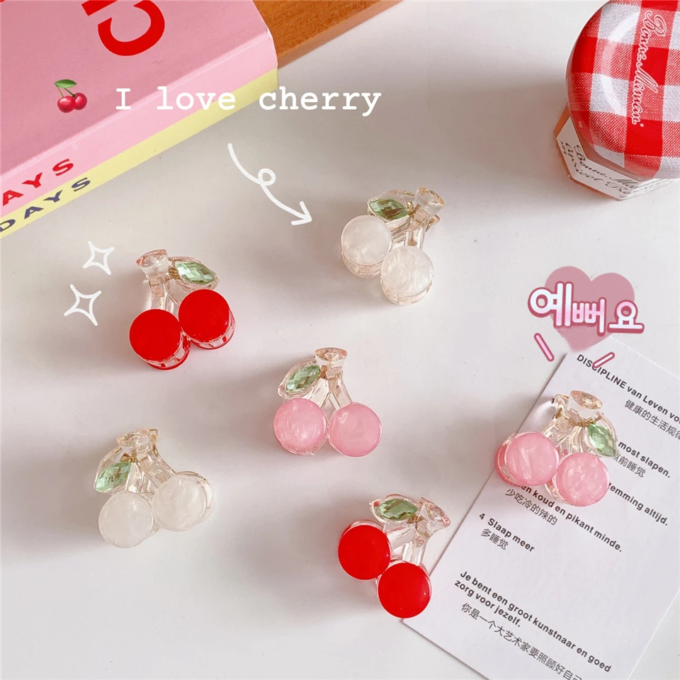 Lovely Small Cherry Hair Claw Clips Accessories For Women Girls Candy Acrylic Hairpin Crab Popular Red Pink Headwear Ornament