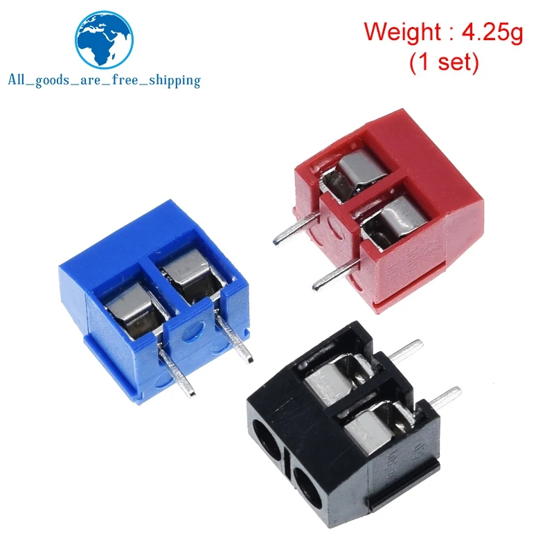 TZT 10PCS/LOT KF301-2P KF301-5.0-2P KF301 Screw 2Pin 5.0mm Straight Pin PCB Screw Terminal Block Connector Black Red and Blue