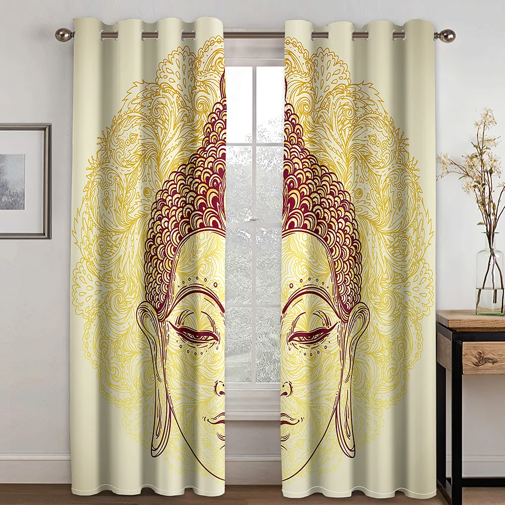 Buddha Blackout Curtain for Adult Bedroom Window Curtain Decor Living Room Thermal Insulated Drapes Decor (2Panels) Cortina カーテン