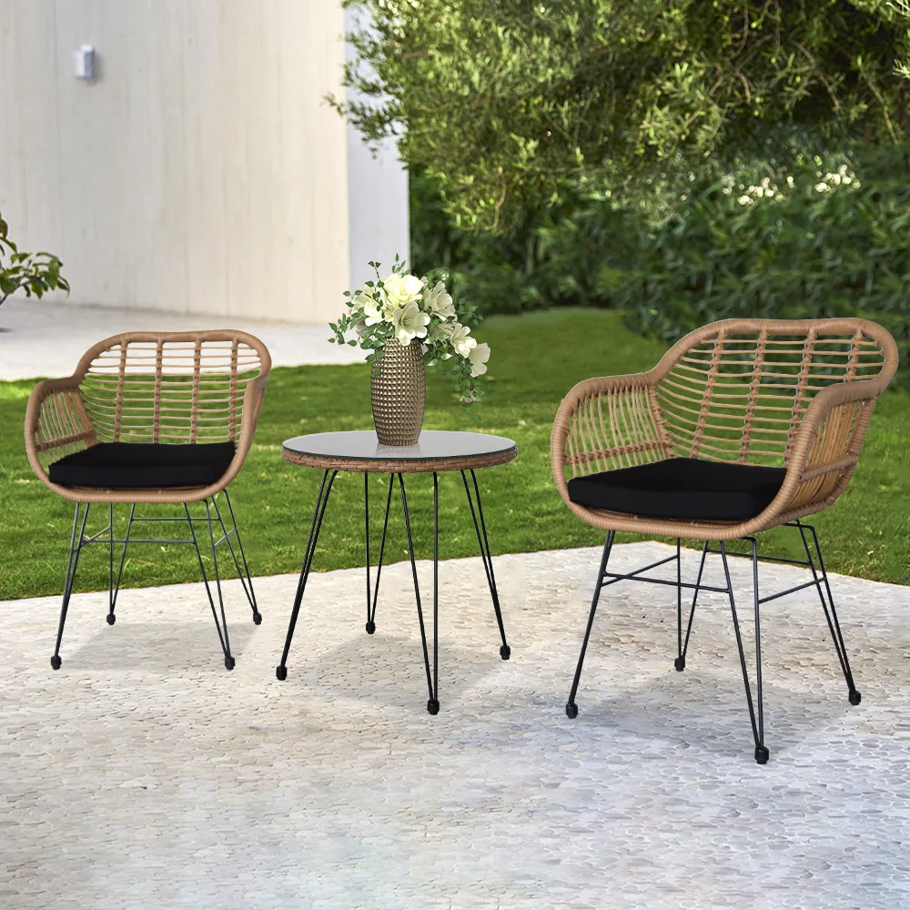 4 Pieces Patio Furniture Set Outdoor Garden Patio Oshion 3 pcs Wicker Rattan Patio Conversation Set with Tempered Glass Table