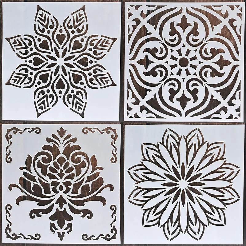 4pcs / 15x15cm painting mandala wall stencil, for DIY painting model floor tile fabric wall mold furniture mandala painting mold