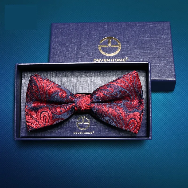 2020 Brand New Fashion Men's Bow Ties Wedding Double Fabric Paisley Blue Red Bowtie Banquet Party Butterfly Tie with Gift Box