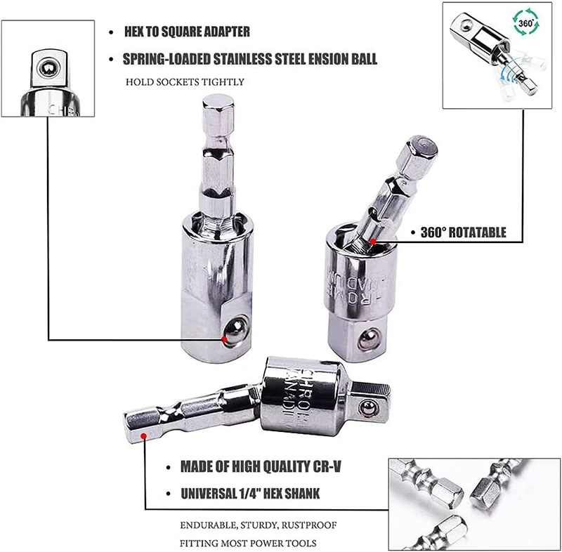 SMARLAN Electric Drill Adapter 360° Rotation Extension Rod 105° Drill Bits Adapter Combination Power Electric Drill Accessories