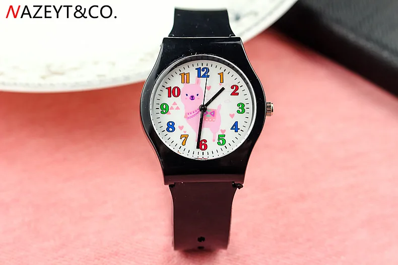 droshipping middle students lovely pink Alpaca dial jelly watch fashion woman children silicone strap analog gift clock