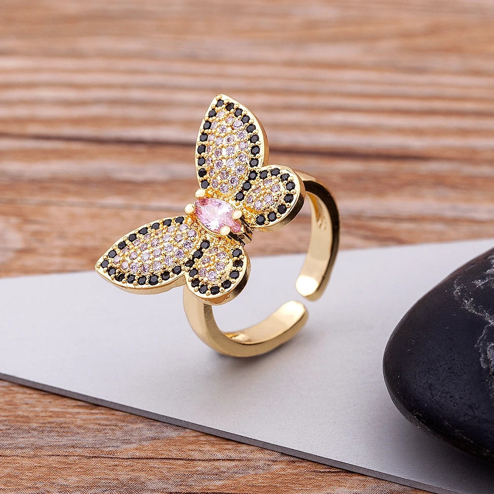 Nidin New Trendy Butterfly Open Rings For Women Copper Zircon Adjustable Rings Friendship Engagement Wedding Jewelry Gifts - Image 4