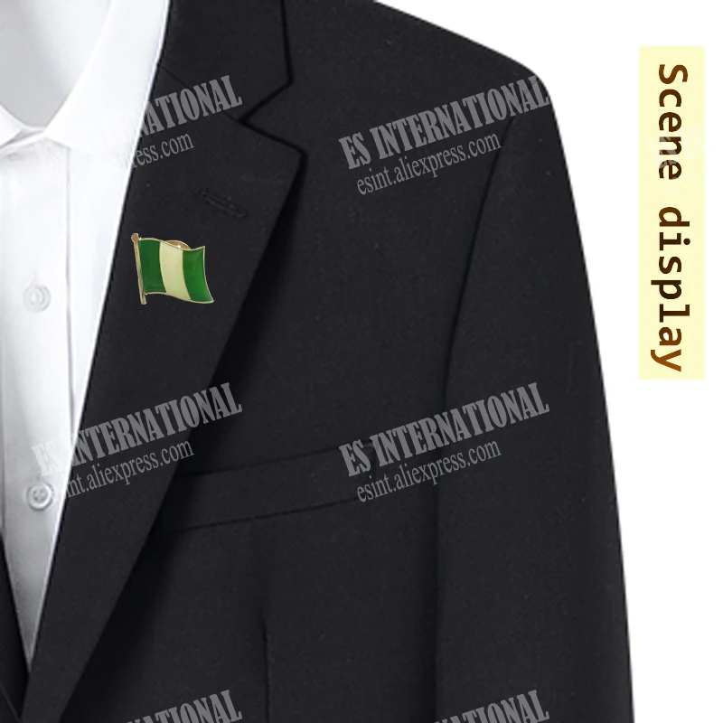 Nigeria National Flag Lapel Pins Crystal Epoxy Metal Enamel Badge Paint Brooch Souvenir Suit  Personality  Commemorative Gifts