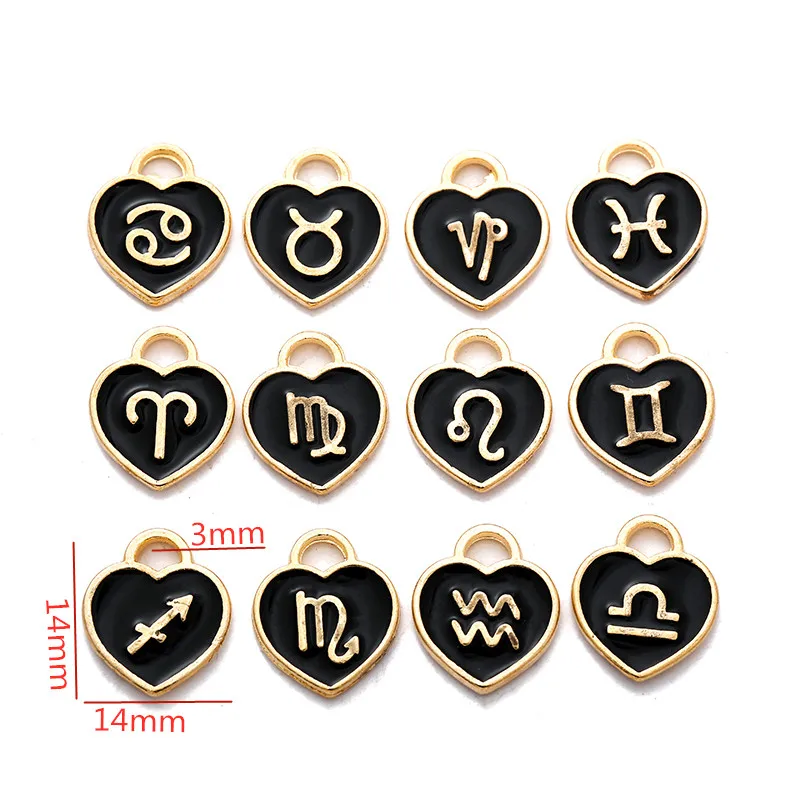 12 PCS/Lot 14x14mm 12 Constellation Charms Pendant Heart Enamel Charms Bracelet For Jewelry Making Handmade Craft Accessories