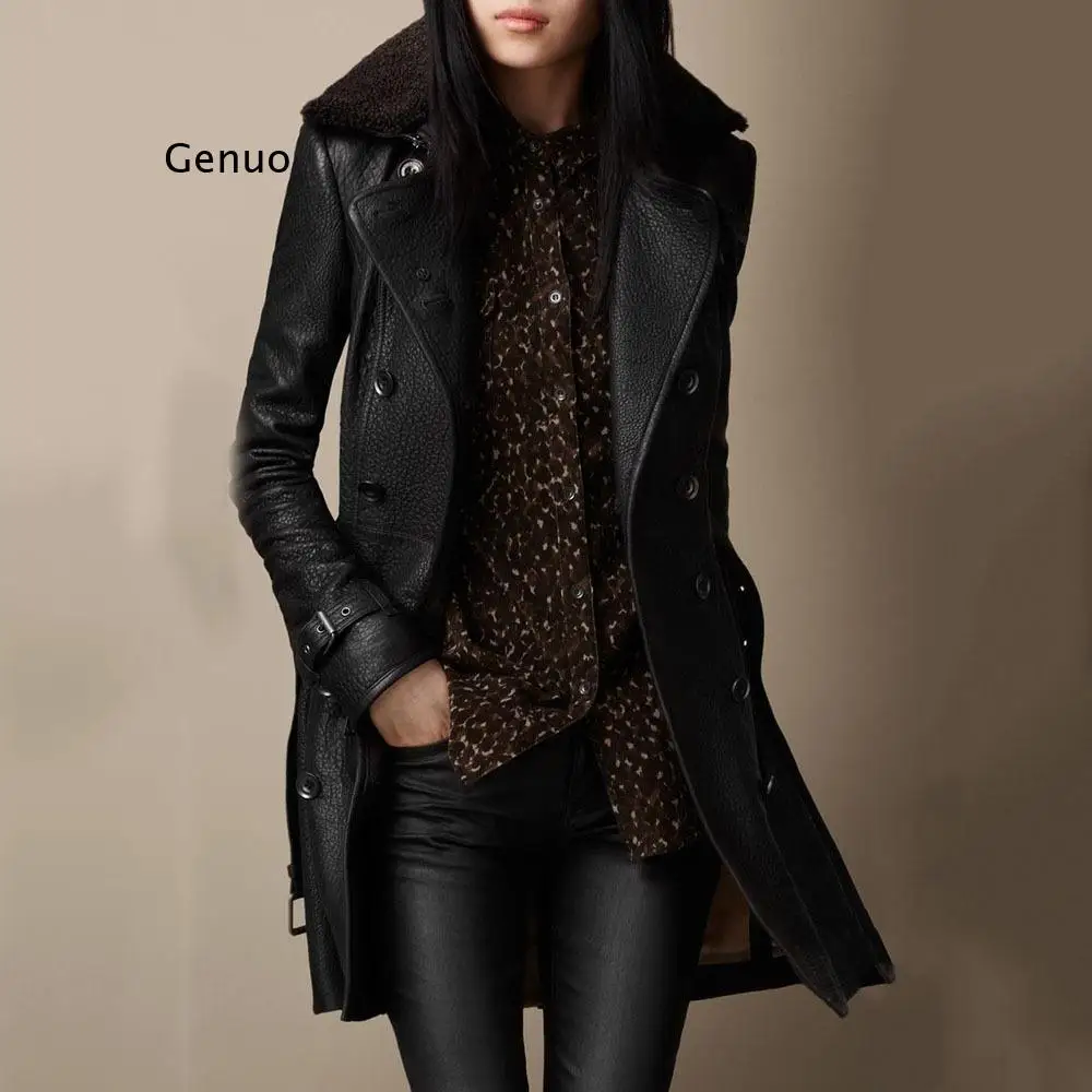 Winter Long Pu Jacket Women Faux Leather Jackets Fashion Motorcycle Coat Lady Fashion Autumn Goth Black Windbreaker Outwear 2021