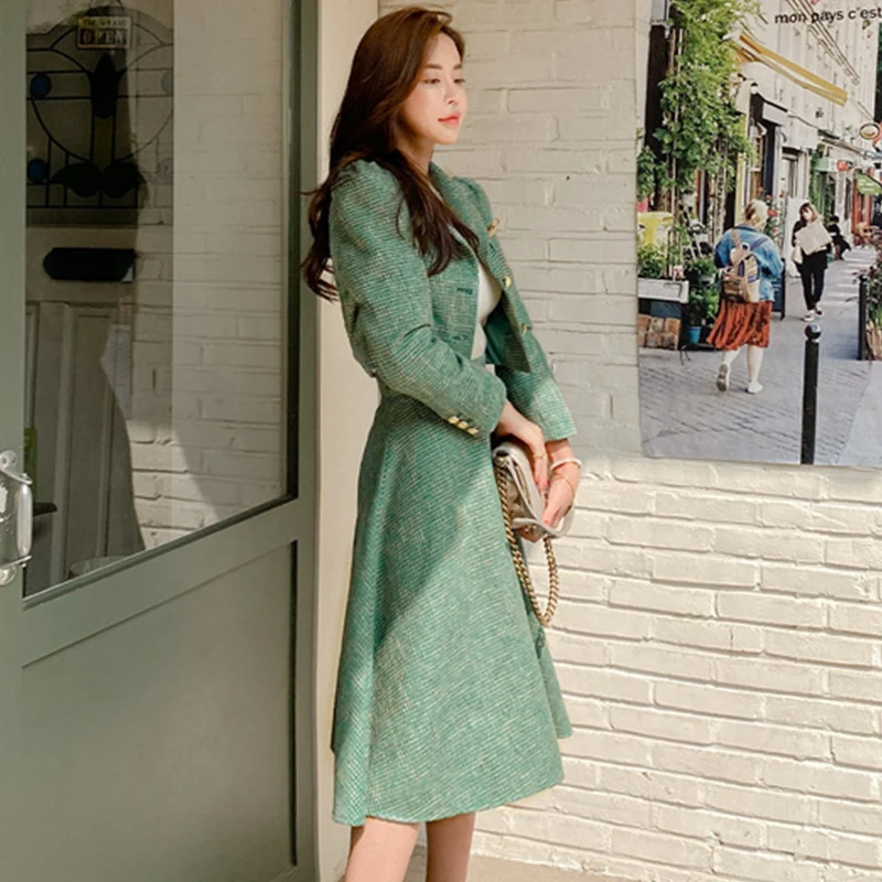 Fashion Work Style Formal 2 Pieces Outfits Women Clothes Elegant Commute Short Tops Coat Jacket Outwear And High Waist Skirt Set