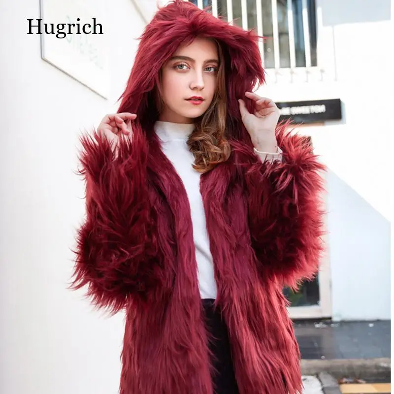 Artificial Fur Coat Purple Women's Jacket Faux Undefined Biker Woman 2021 Shaggy Elegant Winter With Hood Europe Thick Russian