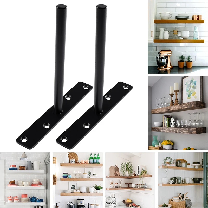 Metal Floating Shelf Bracket Heavy Duty Hidden Bracket Support Black White Wall Mount Holder Wood Decoration Furniture Hardware