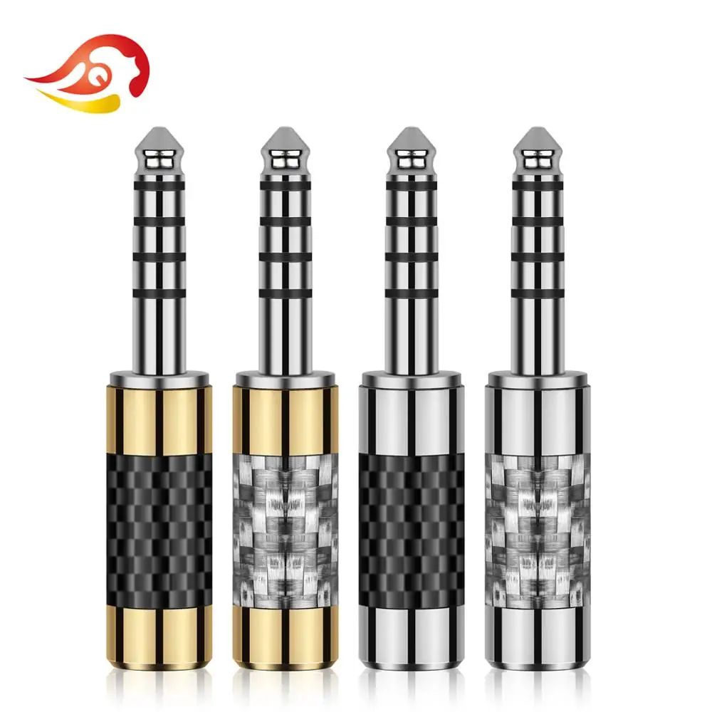 QYFANG 4.4mm 5 Pole 4-Layer Rhodium Plated Copper Earphone Plug Carbon Fiber Audio Jack Balanced Wire Connector Metal Adapter