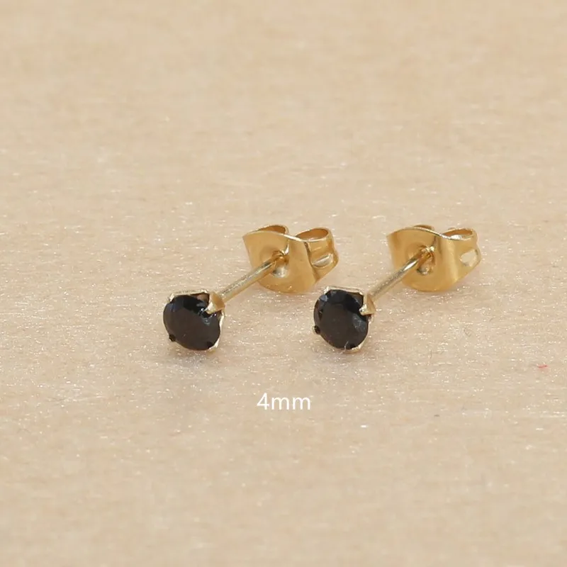 4mm 20 Colors For Choose AAA Zircons Stainless Steel Golden-color Stud Earrings No Fade Allergy Free