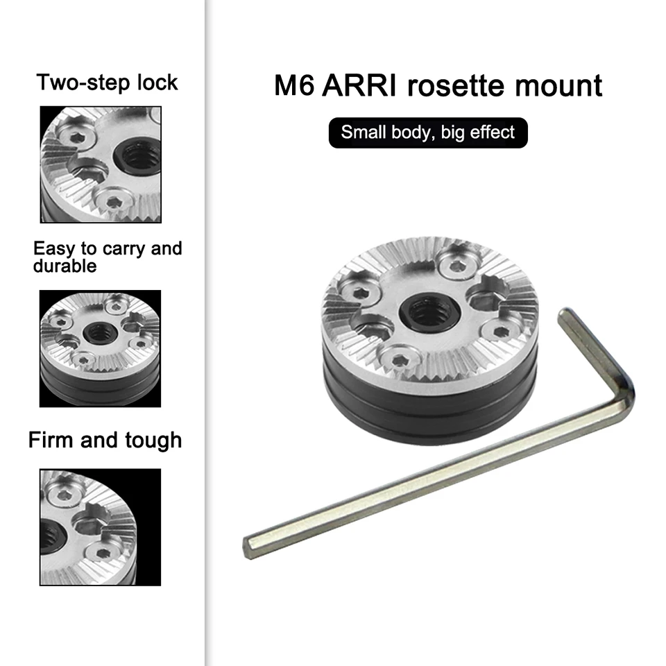 Arri Standard Rosette Bolt-On Mount (M6 Thread) for Rosette Side Handle Monitor Holder Attach with 1/4 Screw