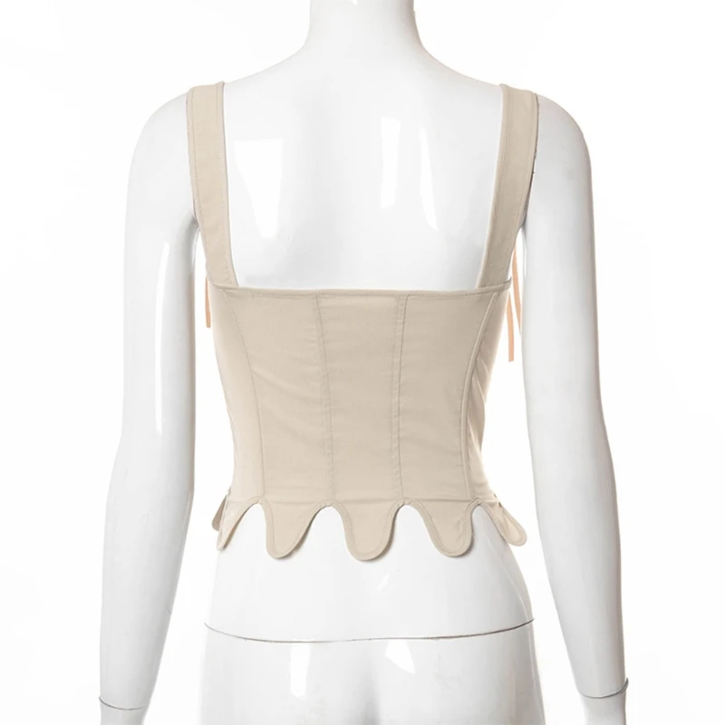 Sexy Summer Bustier Tank Tops Female Slim Sleeveless Vintage Cut Out Corset Waist Top with Lace Up Bandage Body Shaper Corset