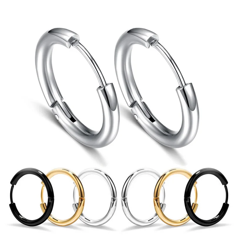 1 pair Dia 8-20mm High Polish Smooth Round Ear Buckle Earring For Men/Women Medical Anti-allergic Stainless Steel Pop Jewelry