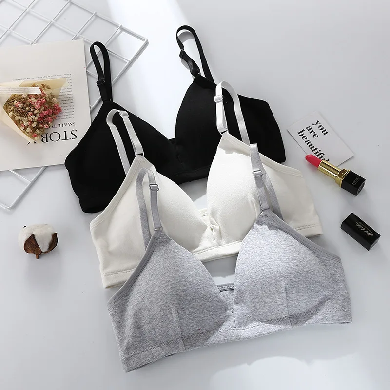 Bawełniane biustonosze bezszwowe dla kobiet Push Up Bra Tops Non-Wire Brassiere Sexy Lingerie Comfort Bra V Neck Solid Color Underwear