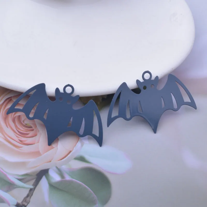30 Stück AB6841 27*41mm Halloween-Anhänger aus Messing in Roségold- und Silberfarbe, Fledermaus-Anhänger zur Herstellung von Halsketten und Ohrringen – Detail 10