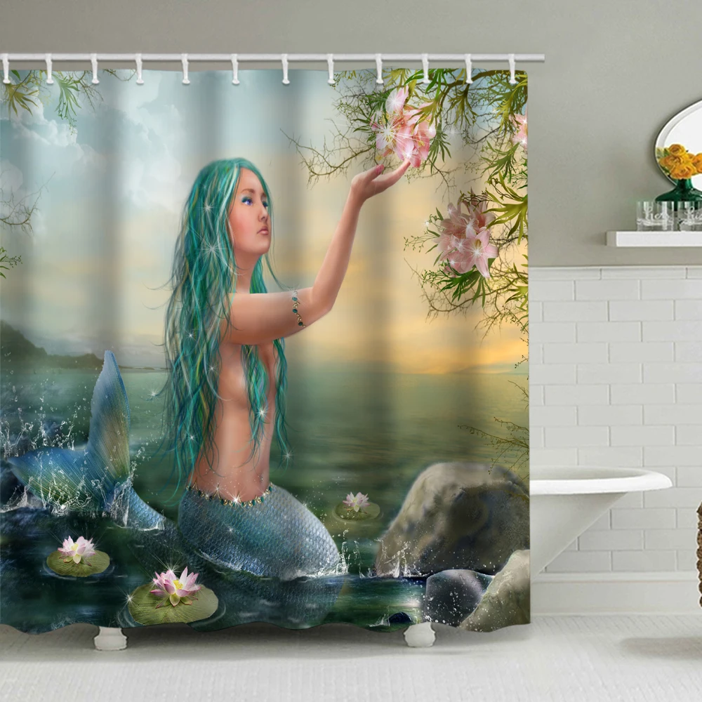 

Hot sale cartoon mermaid shower curtain waterproof printing bathroom partition curtain hanging curtain multiple specifications