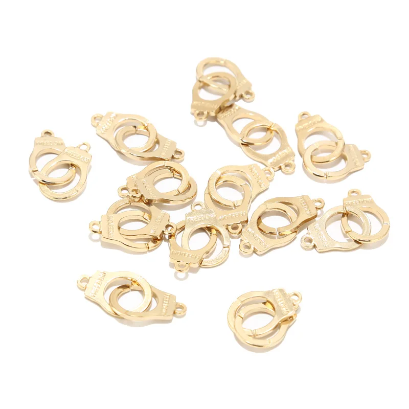 

4pcs Hot Fashion Gold Tone Punk Stainless Steel Men/women Handcuffs Pendants Connectors For DIY Jewelry Making Bracelets Bangles