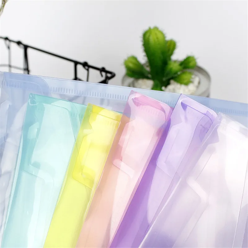 100pcs A4 Clear Document Bag Paper File Folder Stationery School Office PP 6 Colors Available Transparent File Bag Paper Holder