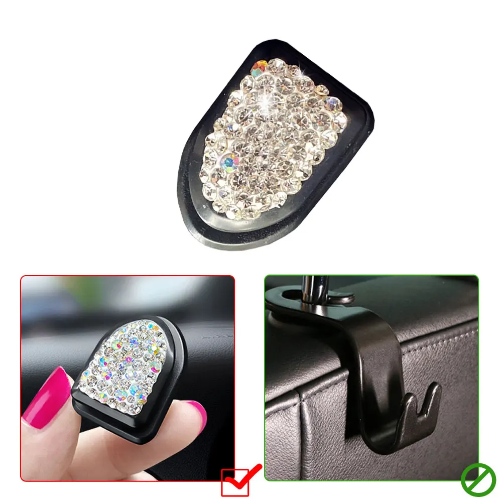 

1pcs Creative Mini Bling Car Hooks Crystal Rhinestone Car Mounted Hooks For Umbrella/Bag Home Wall Decorations Door Hanging