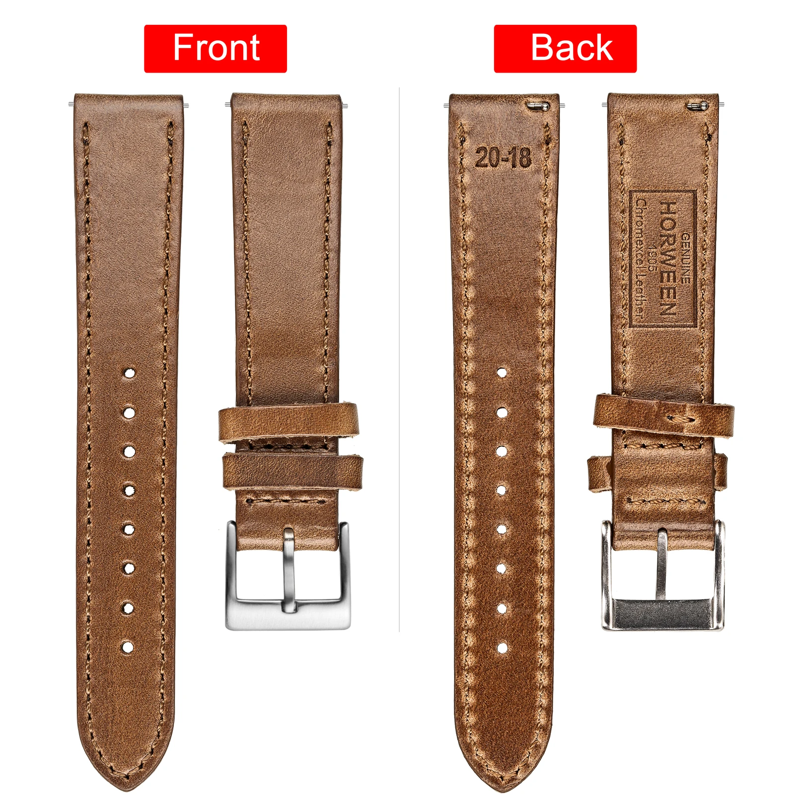 High Quality Horween  Genuine Leather Straps Brown Soft Wrap Handmade Horse Leather Wrist Bands 18mm 20mm 22mm