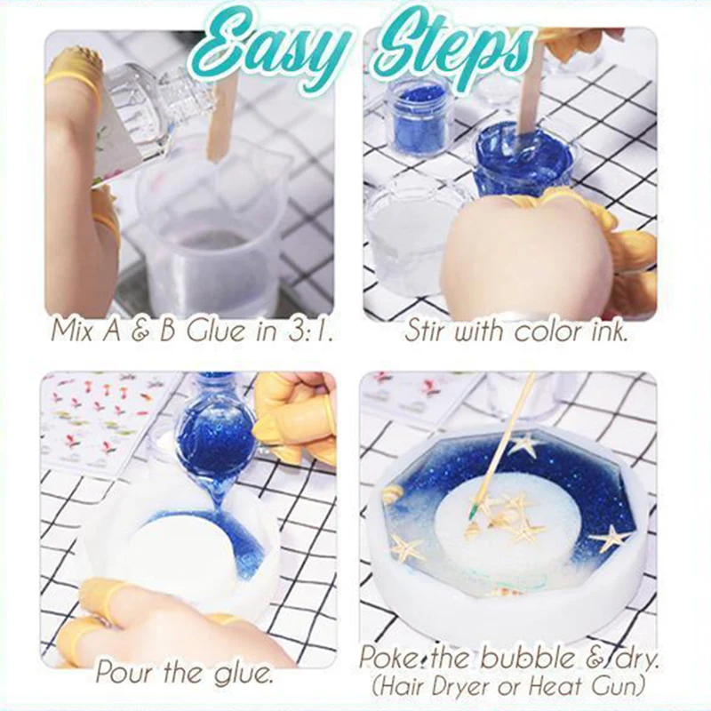Transparente Crystal Clear Epoxy Resina Glue Kit, A e B Glue Set para DIY Jóias Artesanato, resiste Amarelamento