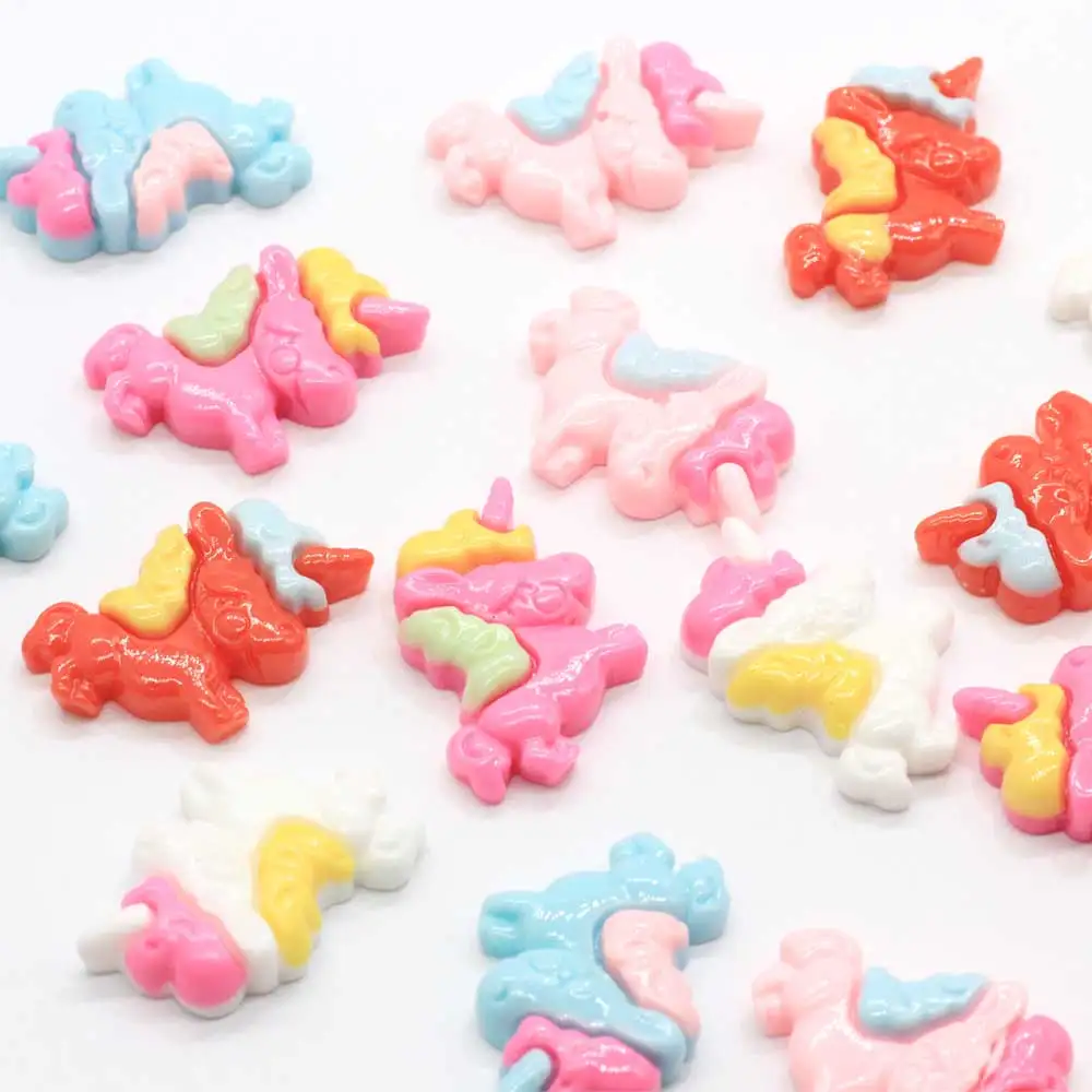 50/100pcs Candy Color Kawaii Resinunicorn Flat Back Horse Planar Resin Crafts Diy   Beads Making Hair Clip Hairpin Supplies