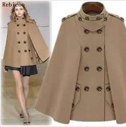 Autumn Winter Fashion Women Wool Cape Coat Fur Collar Woolen Blend Coats Female Hooded Cashmere Poncho Overcoat